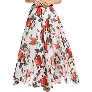 Women White Floral Chiffon Maxi Skirt