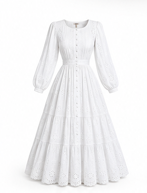 Elegant White Long Sleeve Maxi Dress
