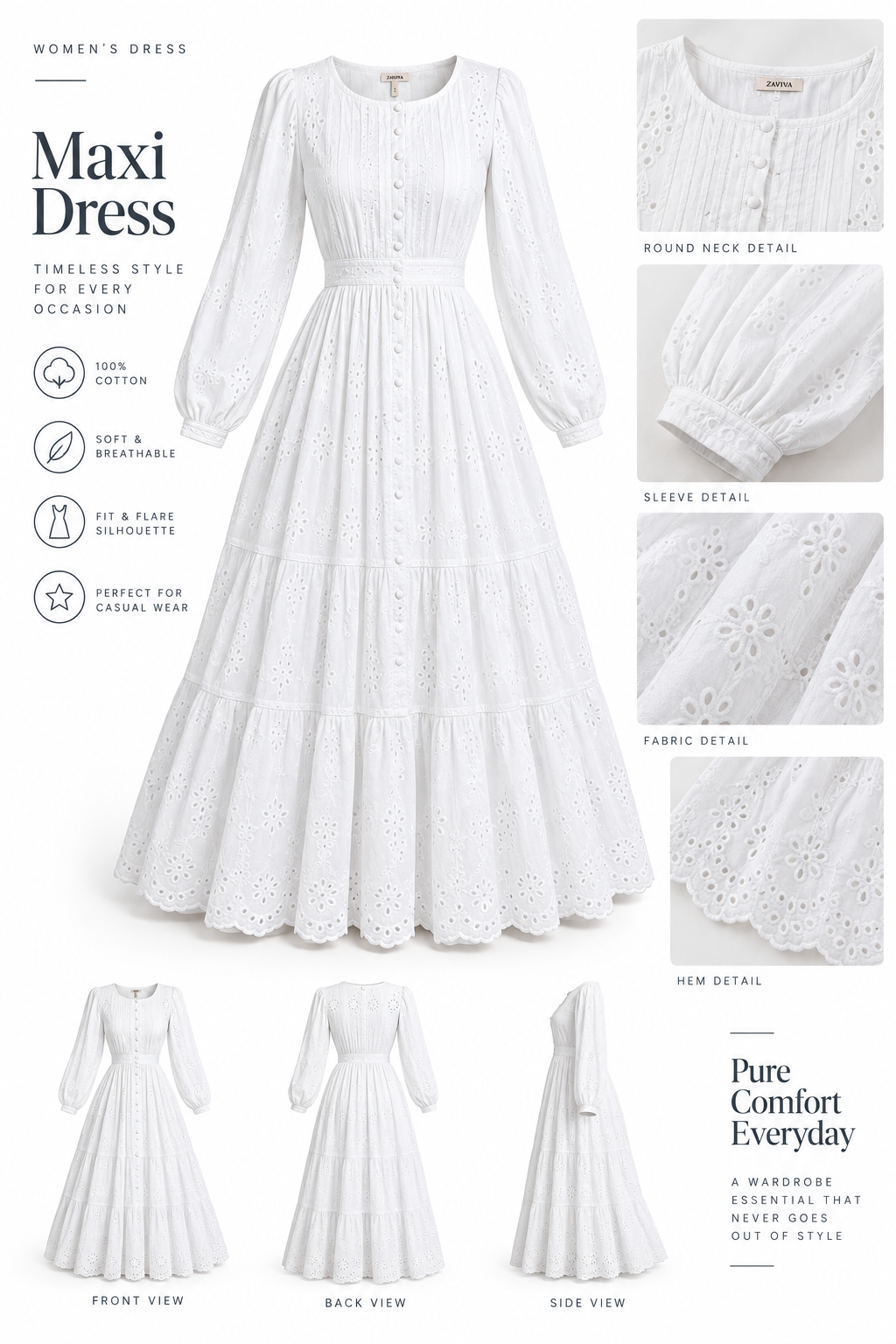 Elegant White Long Sleeve Maxi Dress
