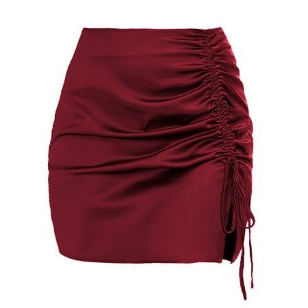 Women Burgundy Ruched Mini Skirt