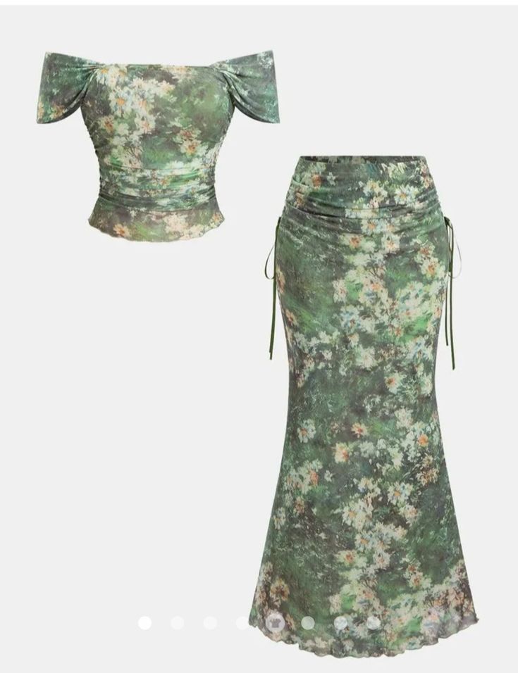 Women Sage Green Floral Ruched Mermaid Skirt