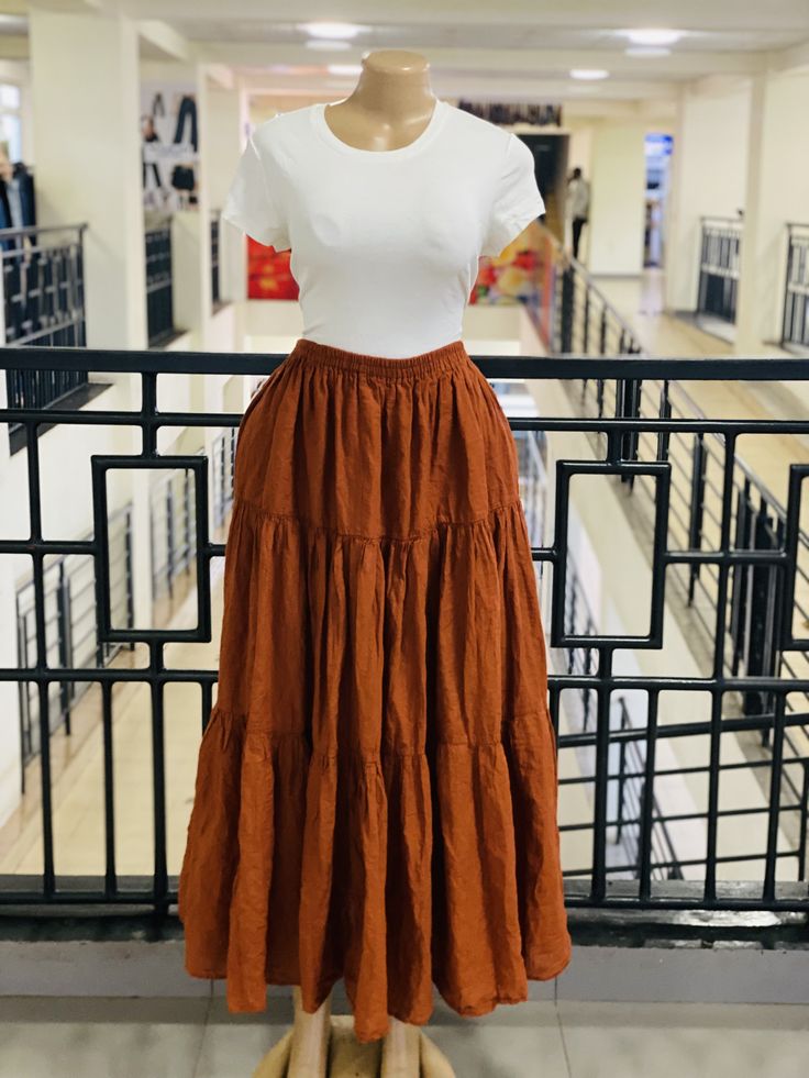 Women Burgundy Tiered Cotton Maxi Skirt