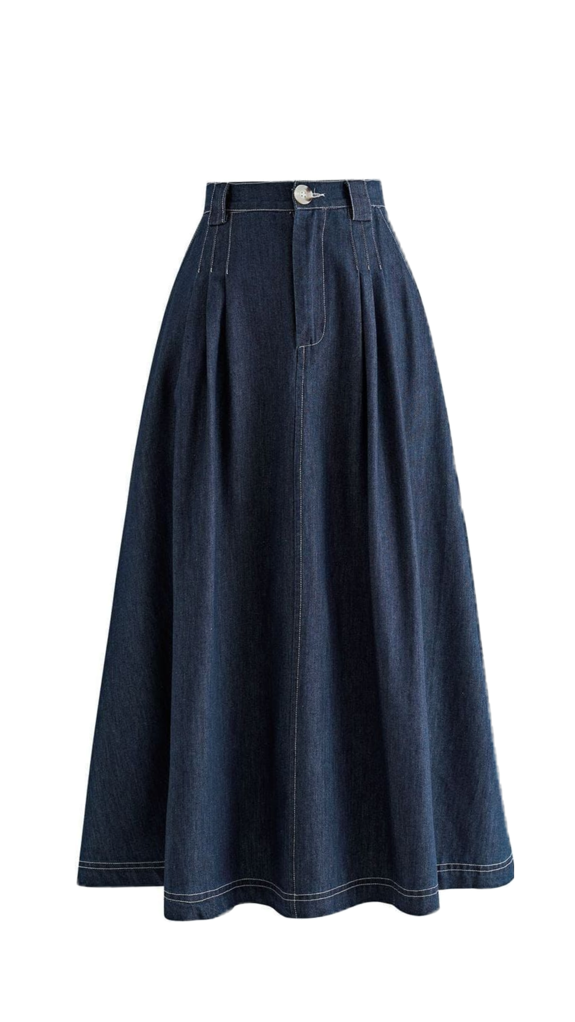 Women Dark Blue Pleated Denim Maxi Skirt