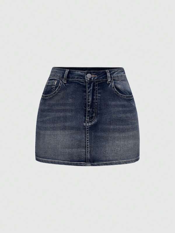 Women Dark Blue Denim Mini Skirt