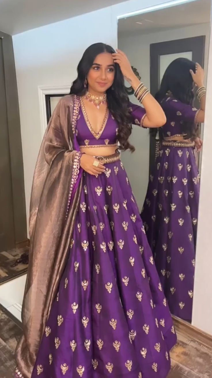 Women Purple Embroidered Lehenga Choli with Dupatta