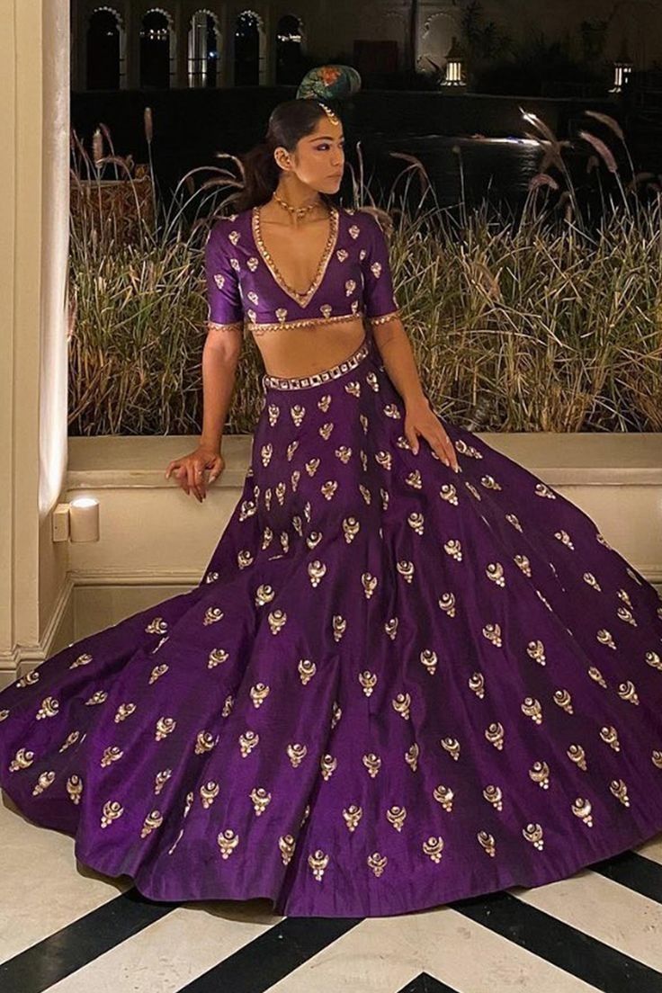 Women Purple Embroidered Lehenga Choli with Dupatta