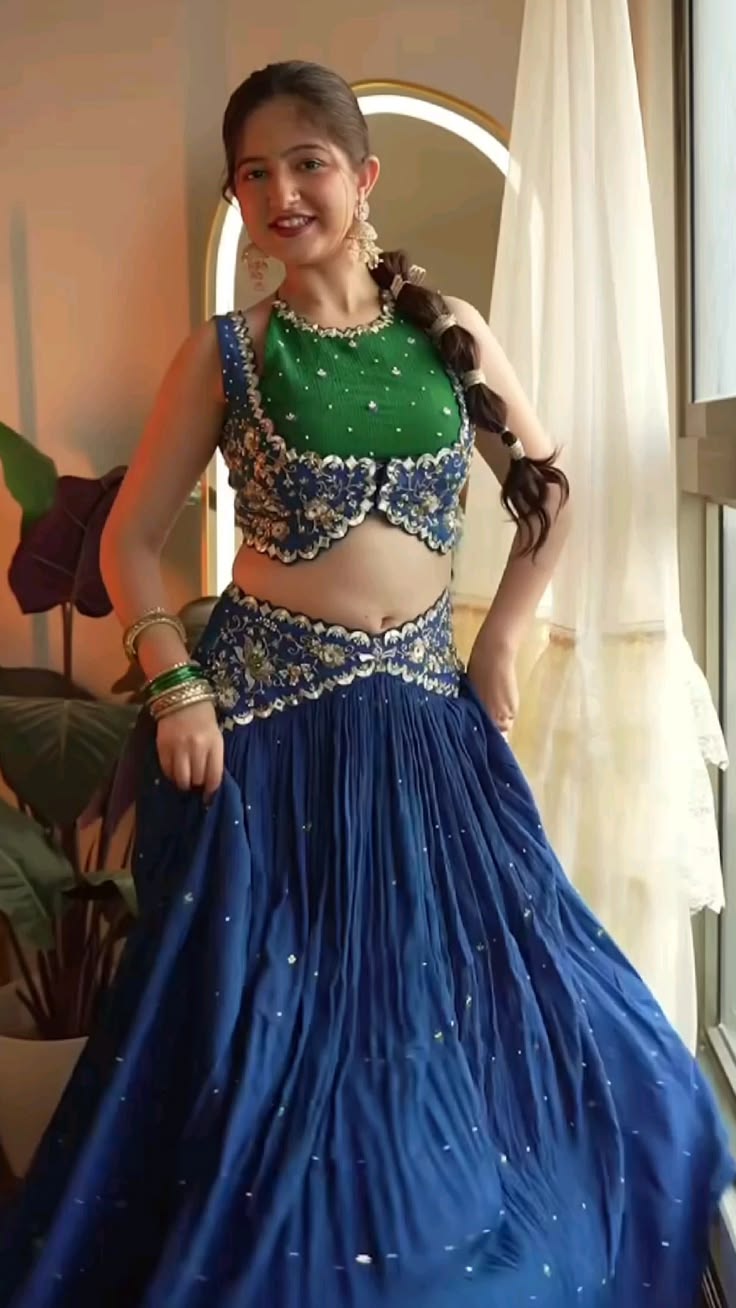 Women Royal Blue Embroidered Lehenga Choli Set