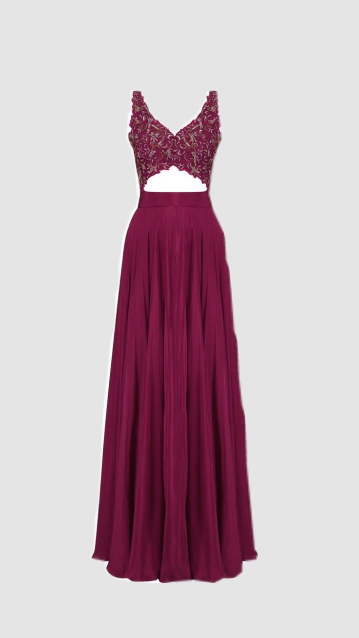 Women Wine Embroidered Cutout Lehenga Set