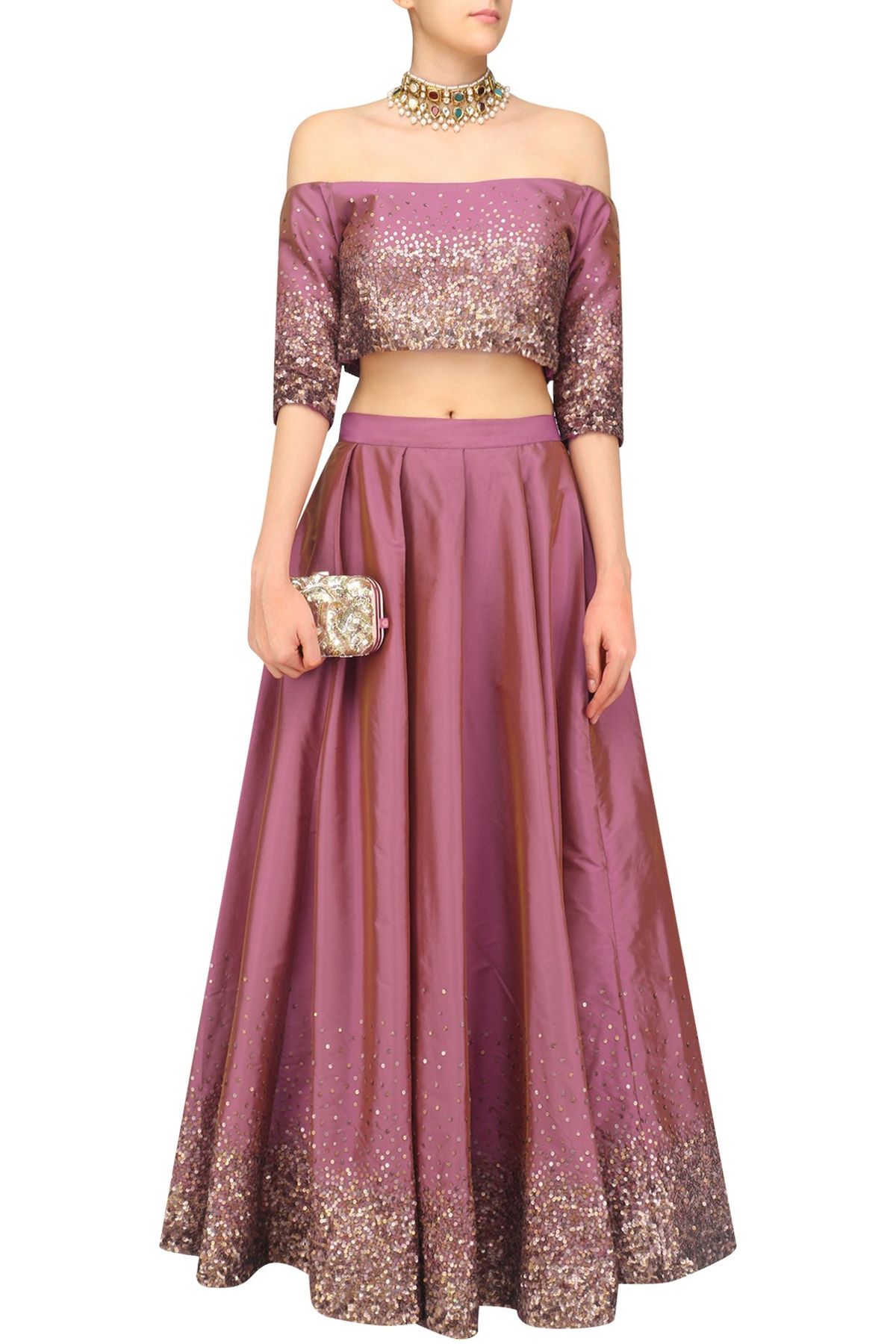 Women Rose Pink Sequin Lehenga Choli Set