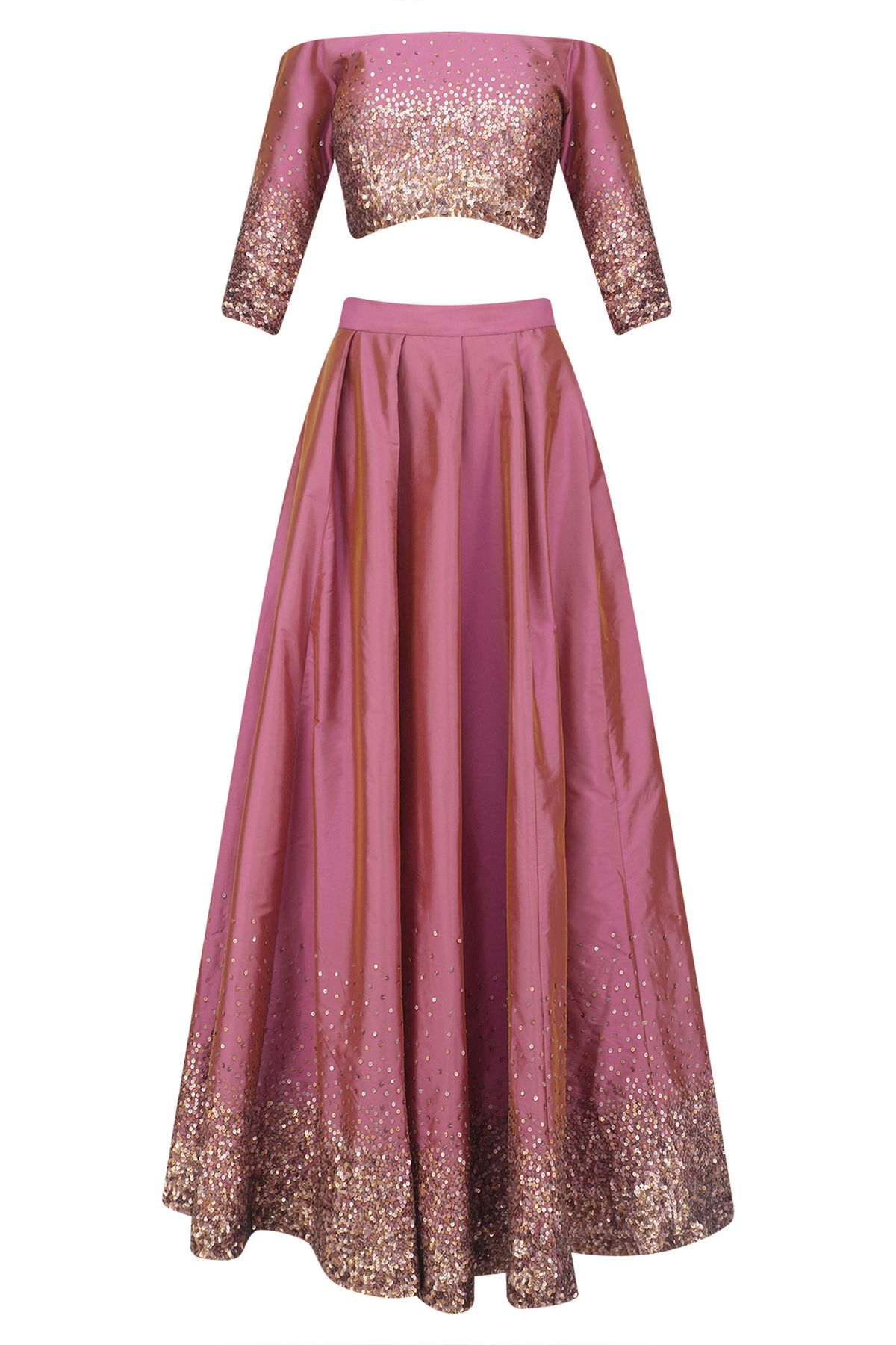 Women Rose Pink Sequin Lehenga Choli Set
