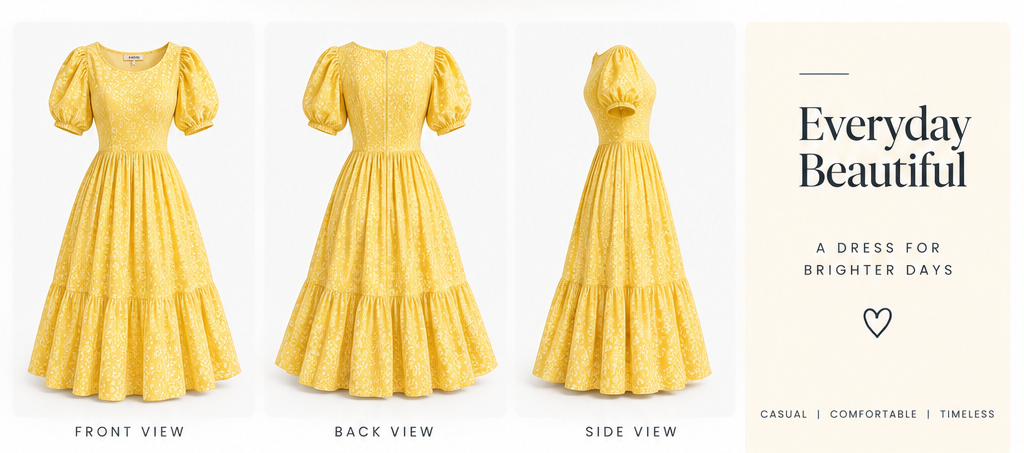 Sunny Yellow Puff Sleeve Fit & Flare Dress