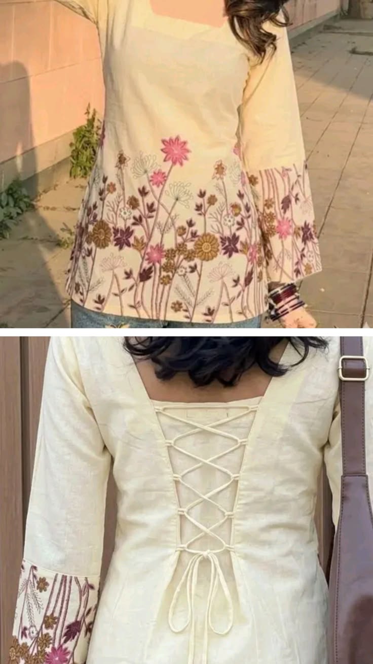Women Cream Floral Printed Flared Kurti