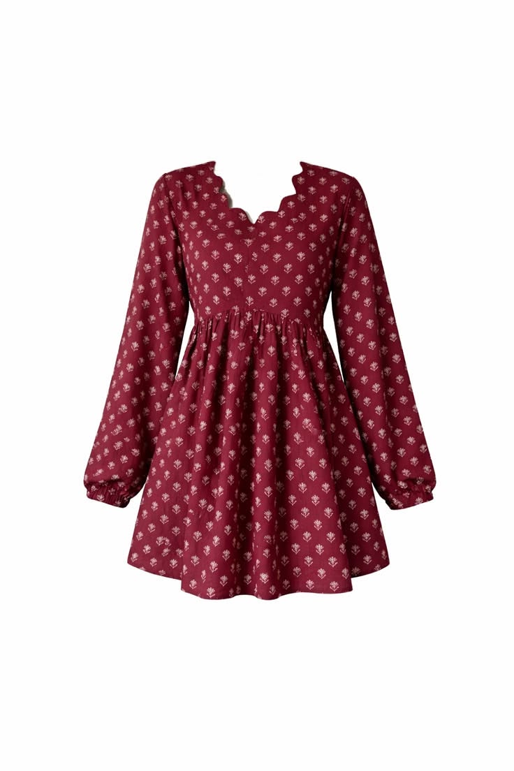 Women Maroon Printed Long Sleeve Kurti