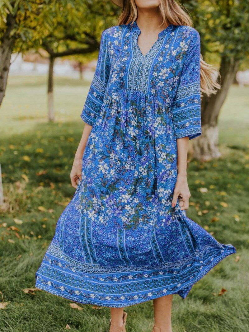 Women Sky Blue Floral Printed Anarkali Kurti