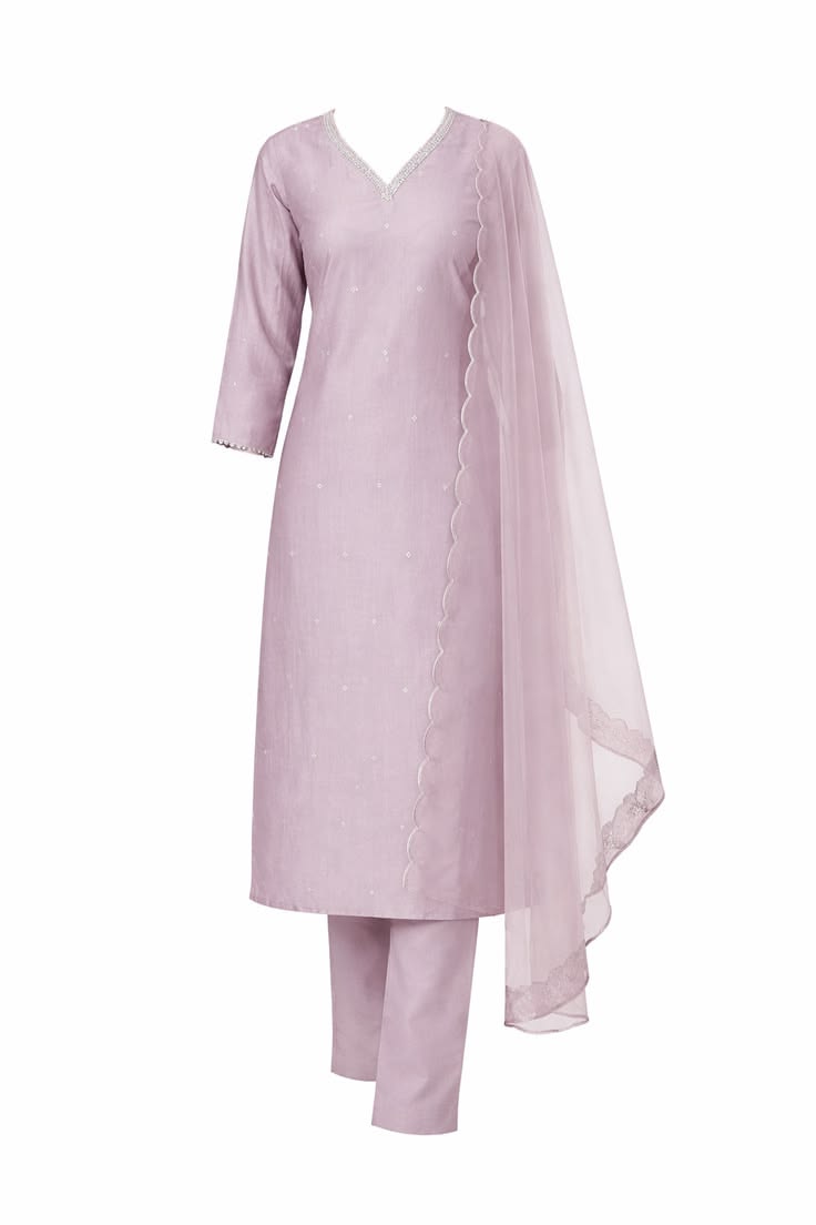 Women Lavender Straight Kurta with Dupatta