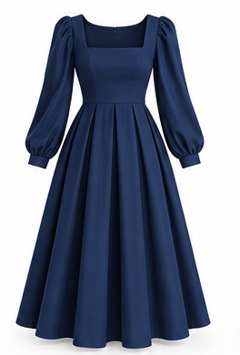 Navy Blue Long Sleeve A-Line Dress
