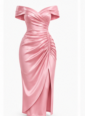 Blush Pink Off Shoulder Ruched Maxi Dress