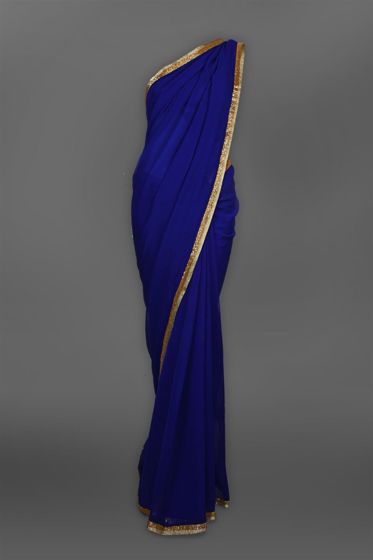 Women Navy Blue Cotton Saree with Golden Border