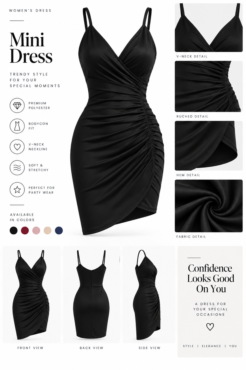 Black Sculpted Ruched Bodycon Midi Dress