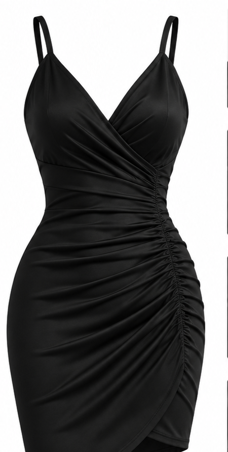 Black Sculpted Ruched Bodycon Midi Dress