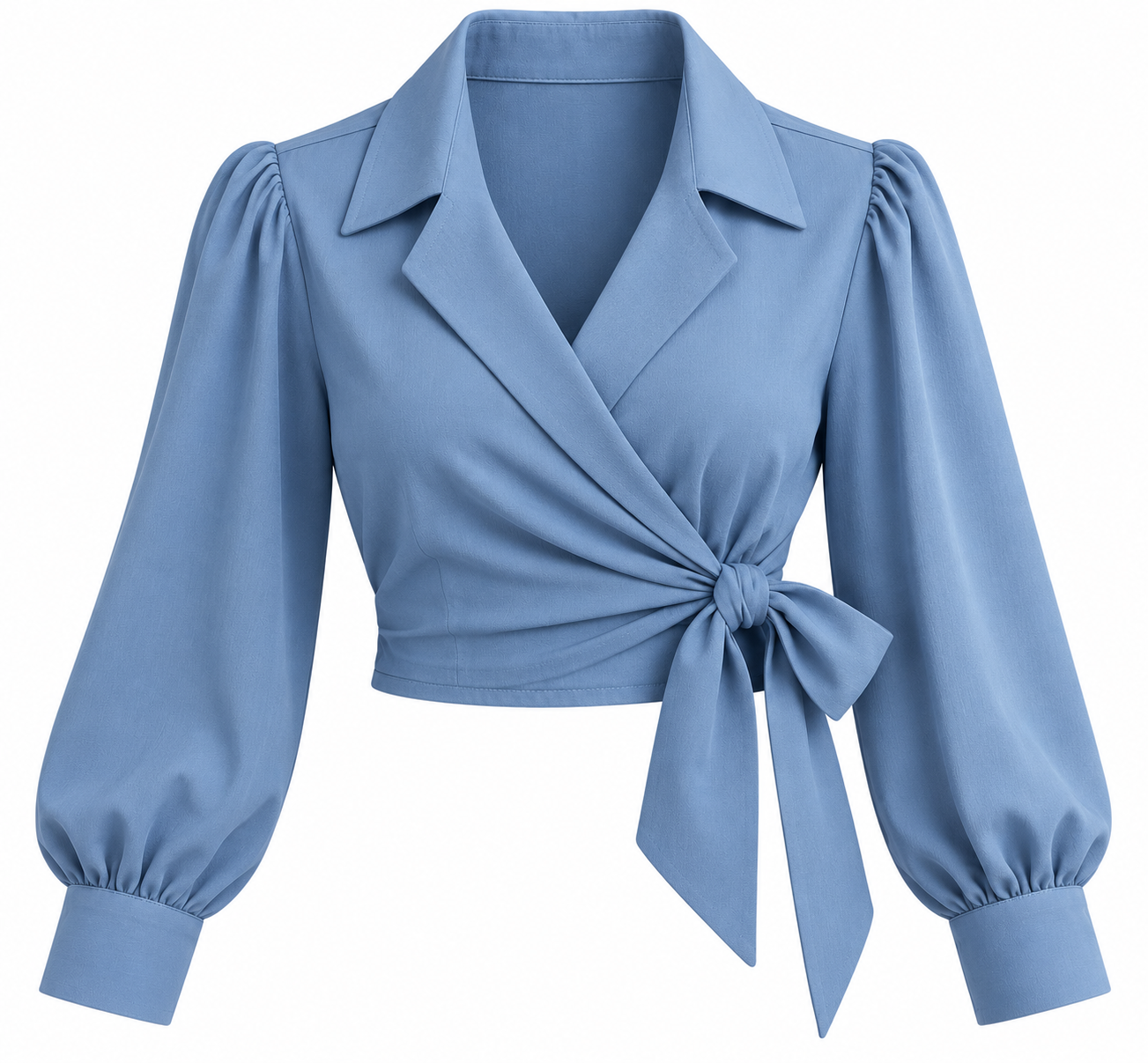 Women Puff Sleeve Wrap Tie Blouse
