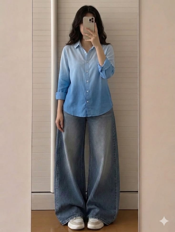 Women Light Blue Casual Button-Down Shirt