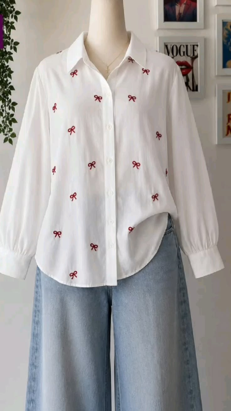 Women White Printed Bow Detail Shirt
