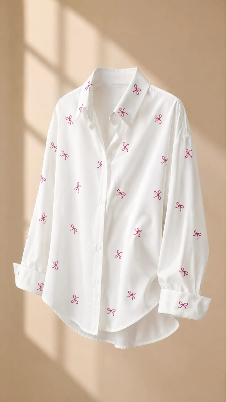Women White Printed Bow Detail Shirt