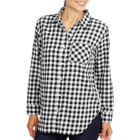 Women Black & White Gingham Check Shirt