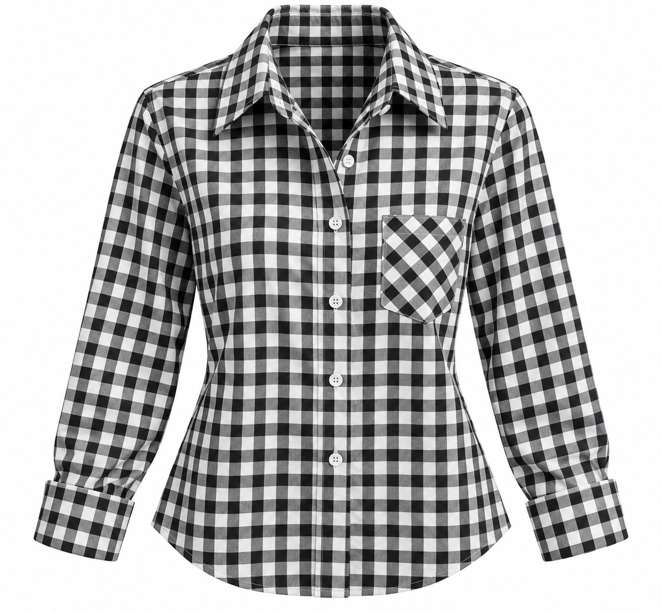 Women Black & White Gingham Check Shirt