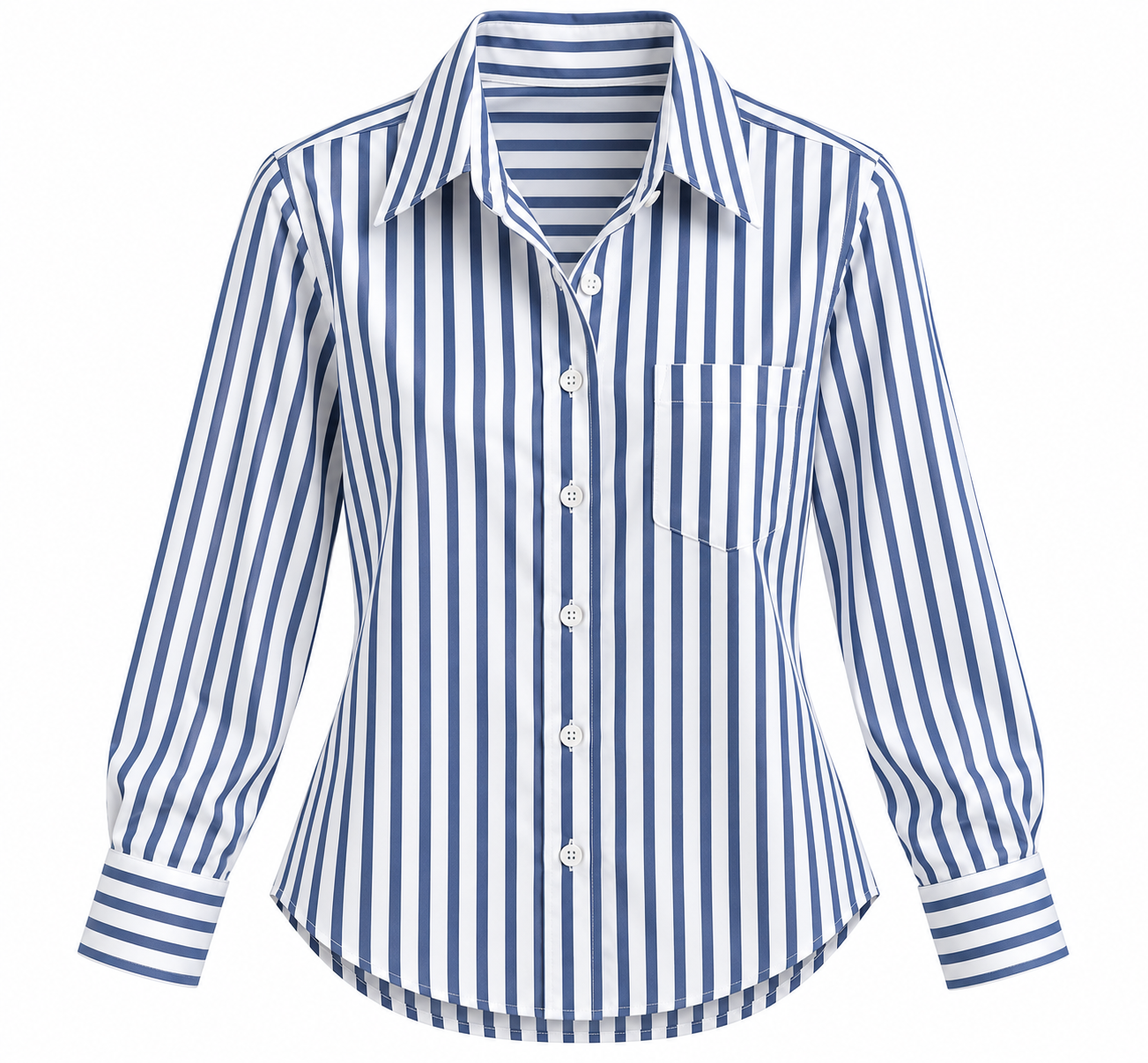Women Blue & White Vertical Stripe Shirt