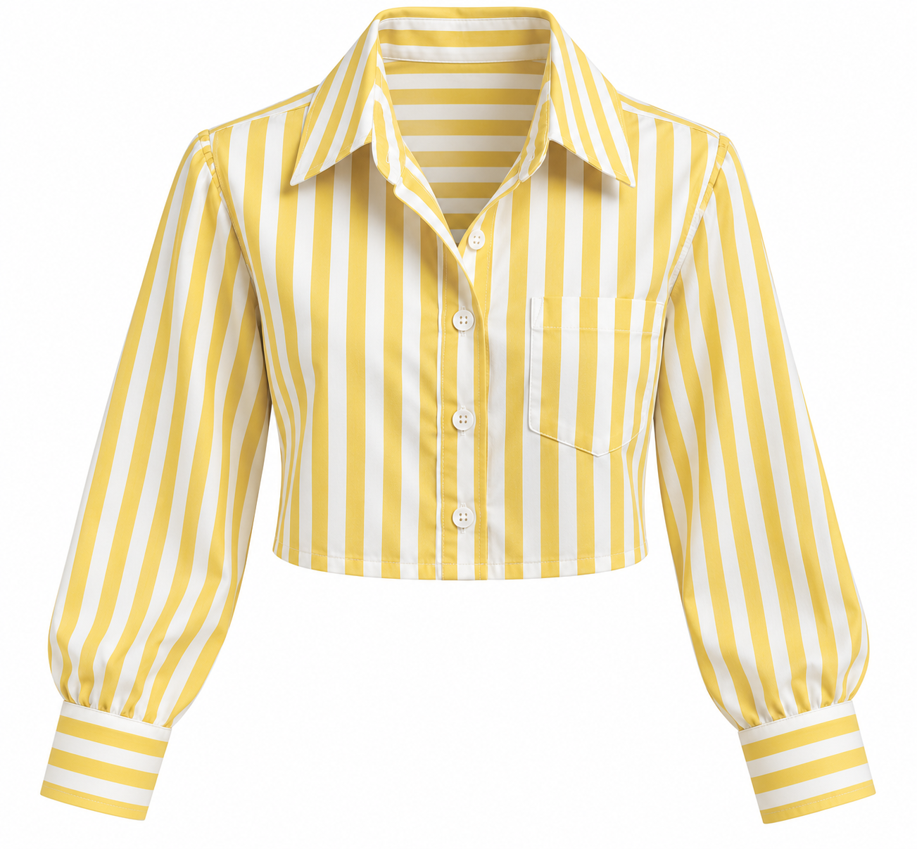 Women Yellow & White Striped Crop Shirt