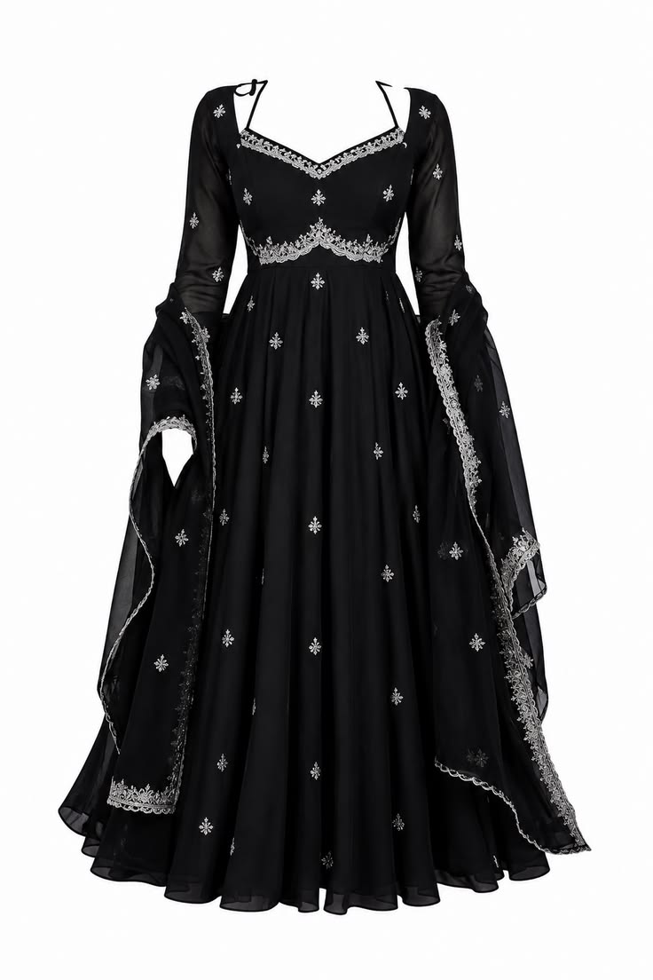 Women Black Embroidered Anarkali Gown Suit