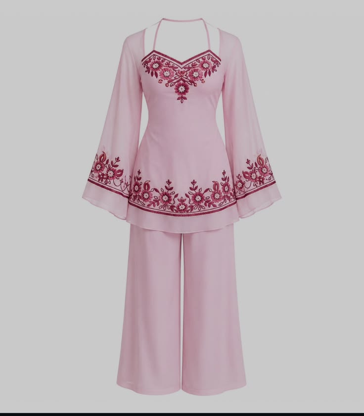 Women Blush Pink Embroidered Peplum Sharara Set