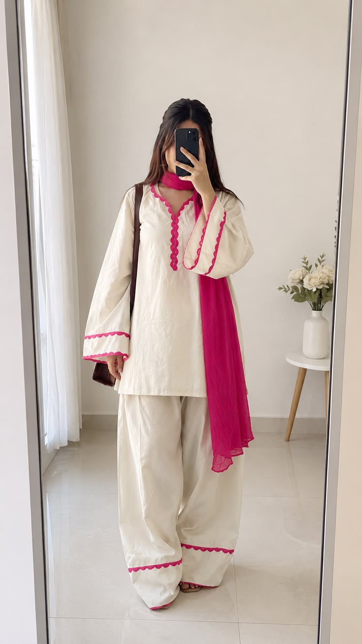 Women Ivory Pink Embroidered Palazzo Suit