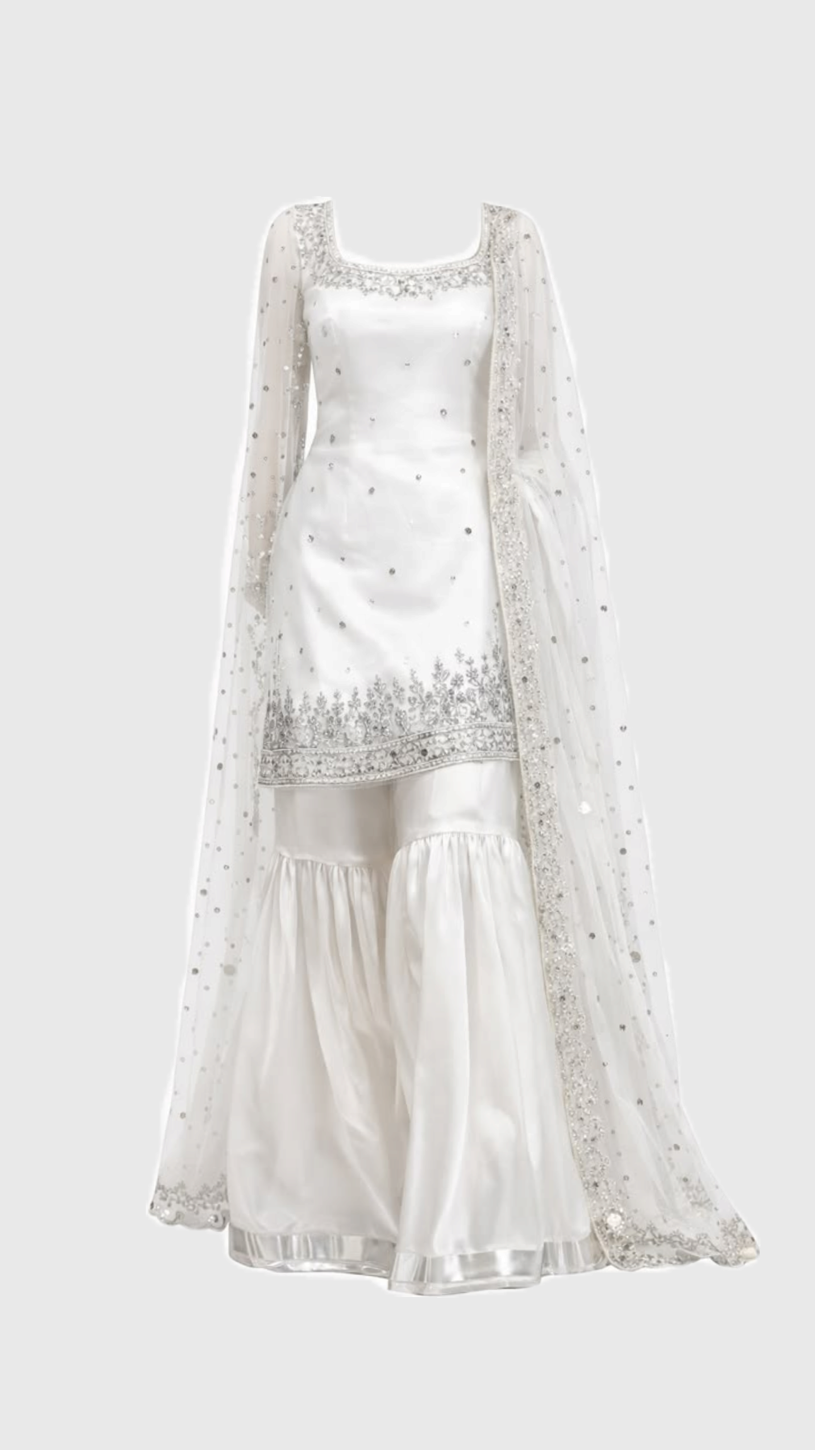 Women White Silver Embroidered Sharara Suit