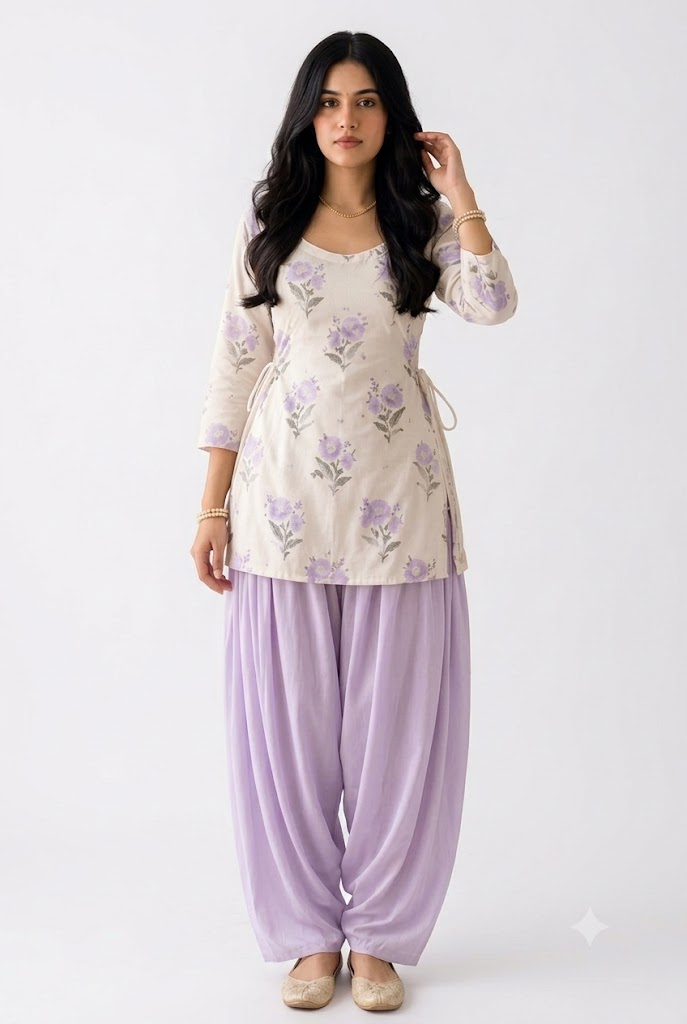 Women Ivory Lavender Floral Printed Kurta Set