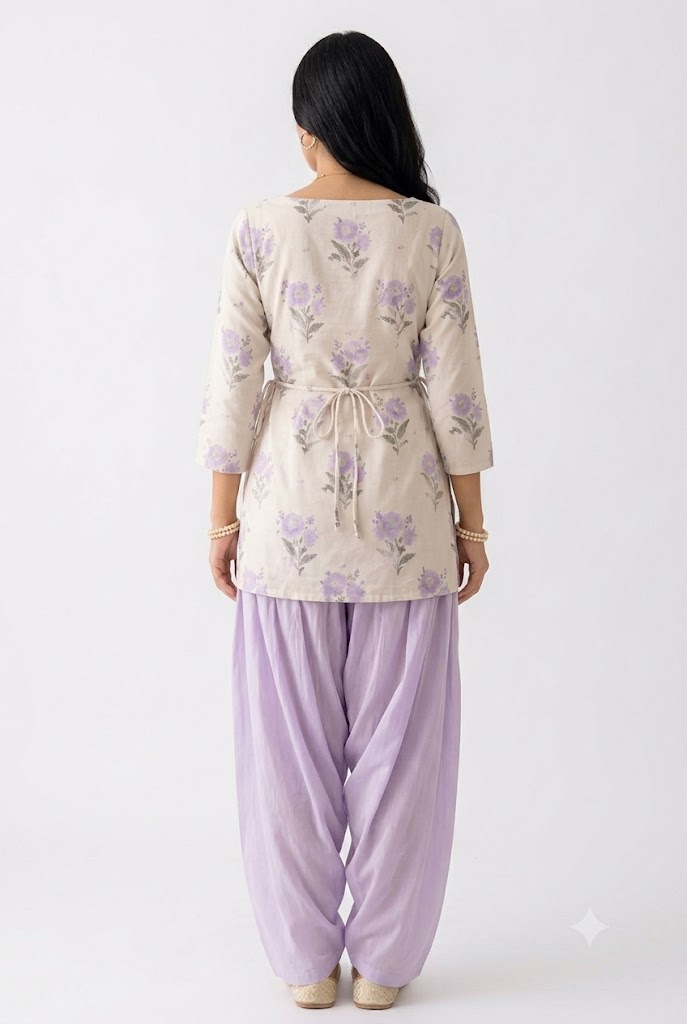 Women Ivory Lavender Floral Printed Kurta Set