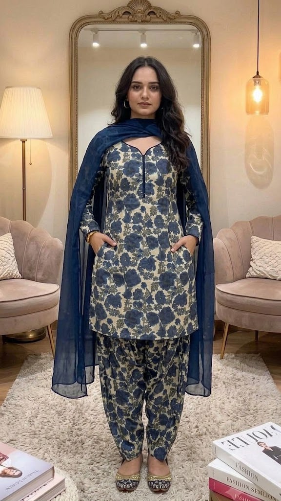 Women Navy Blue Floral Printed Suit Set