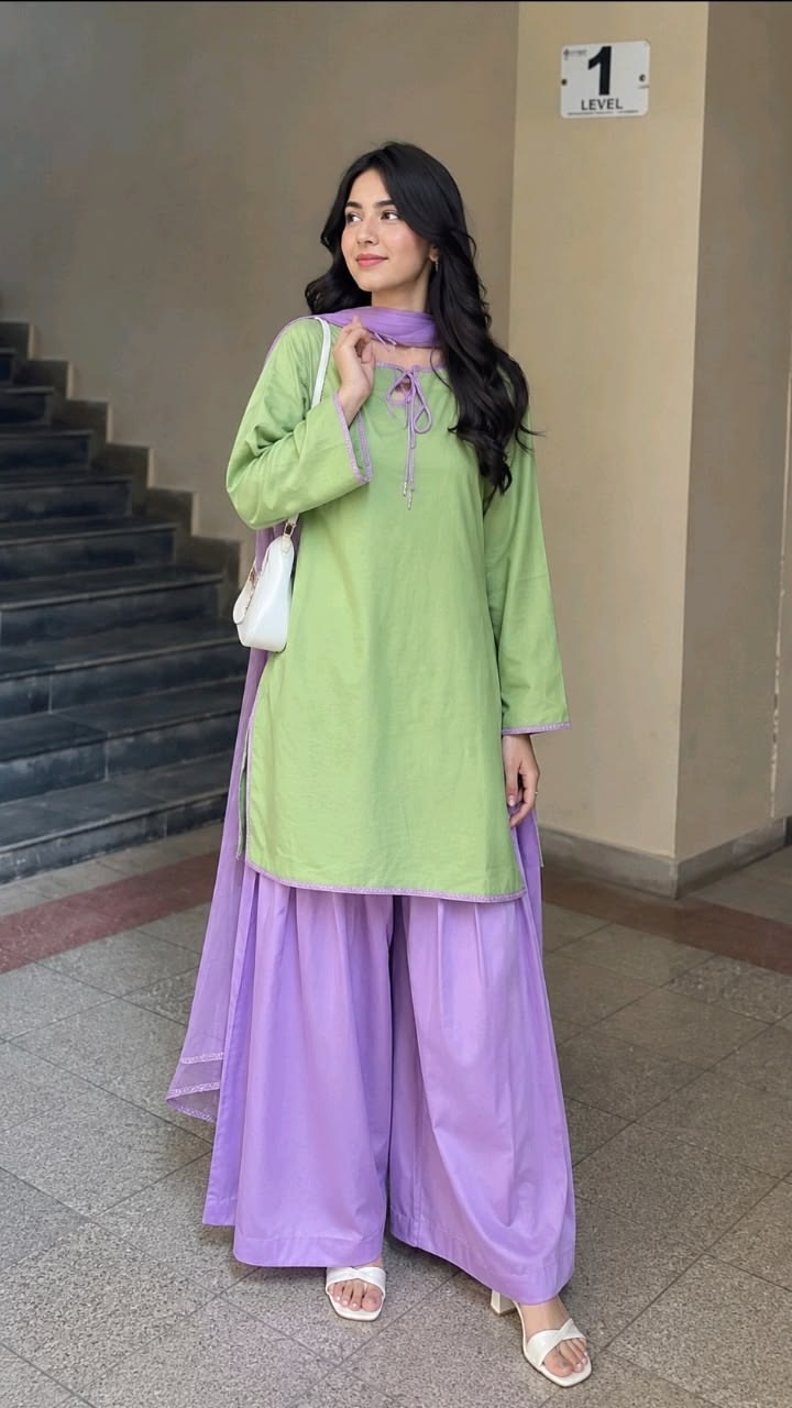 Women Pistachio Green Lavender Patiala Suit Set