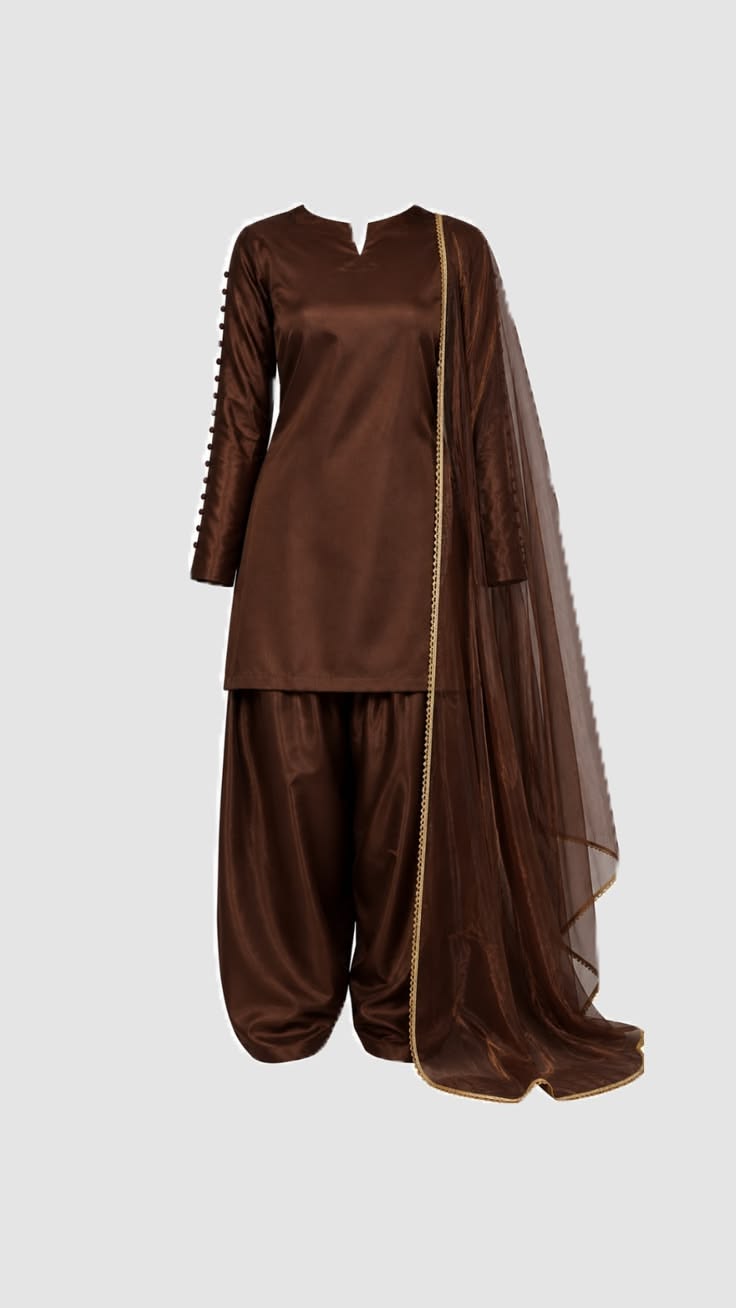 Women Chocolate Brown Silk Suit Set