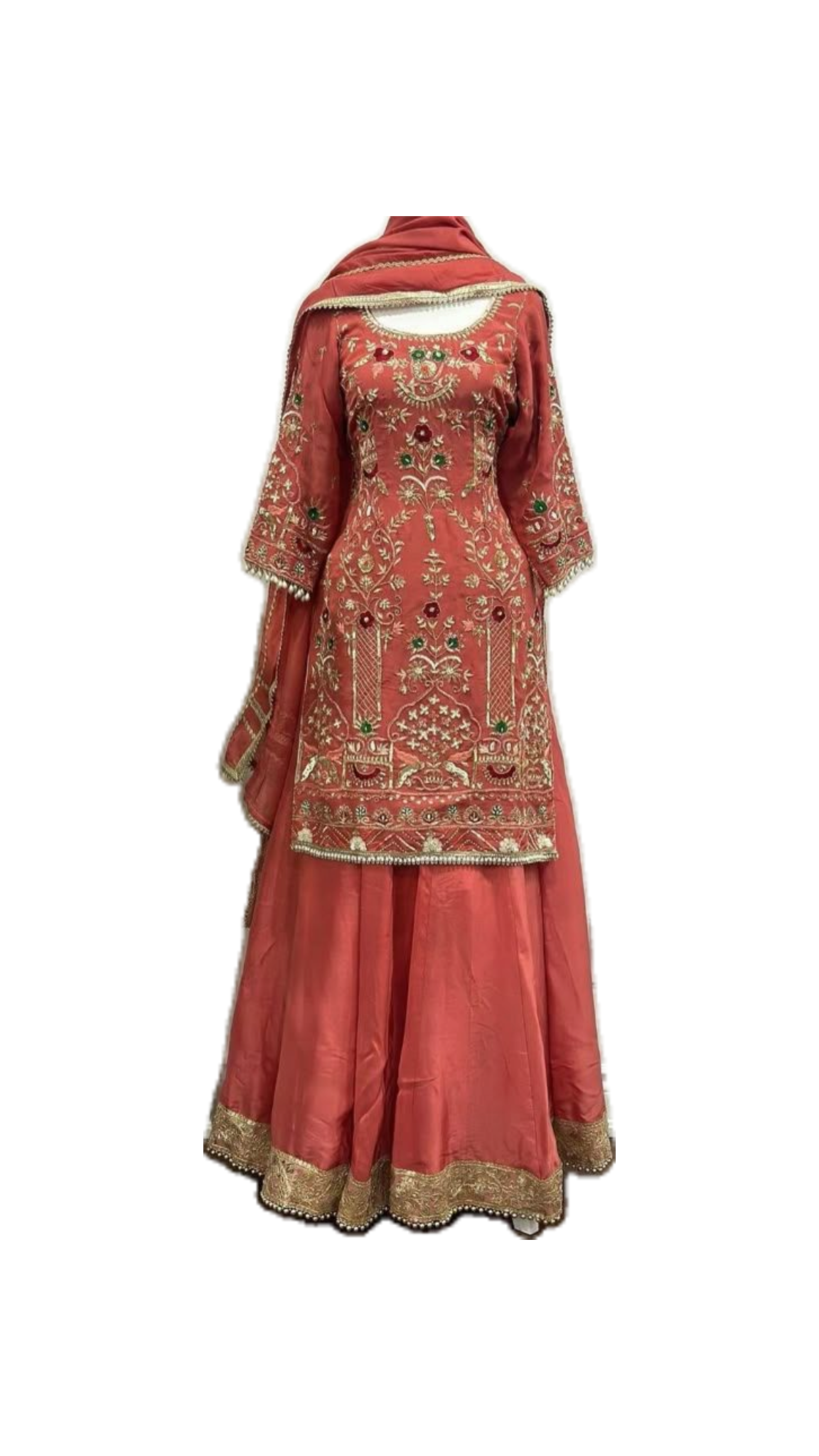 Women Rust Red Bridal Embroidered Sharara Suit