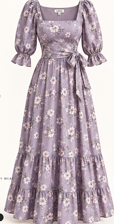Lavender Floral Long Sleeve Maxi Dress