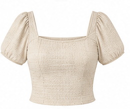 Beige Puff Sleeve Crop Top