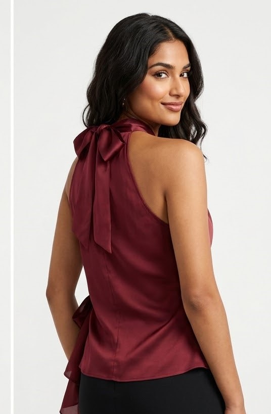 Burgundy Satin Bow Wrap Top