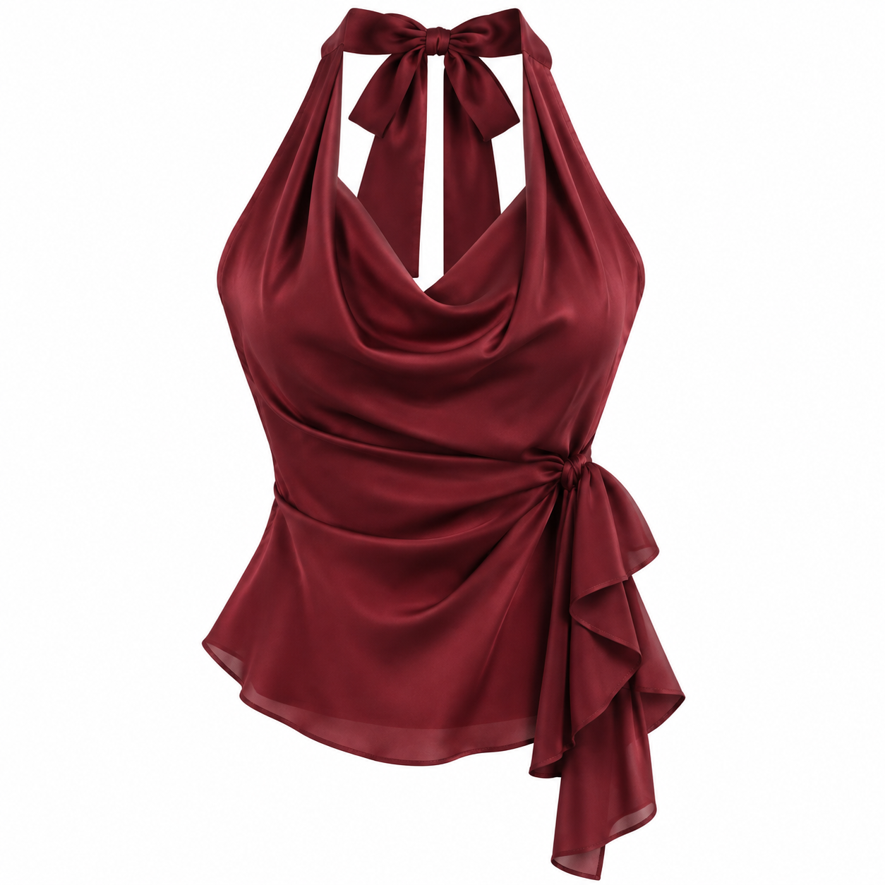 Burgundy Satin Bow Wrap Top