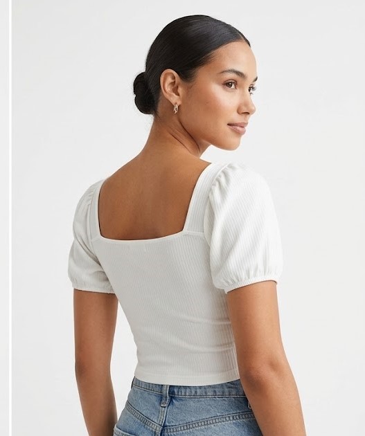 White Puff Sleeve Ruched Crop Top