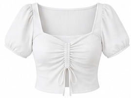 White Puff Sleeve Ruched Crop Top