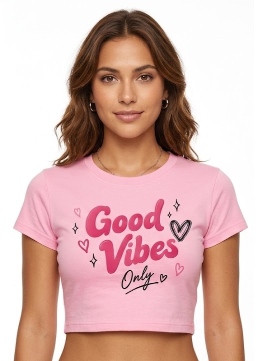 Pink Good Vibes Graphic Crop T-Shirt