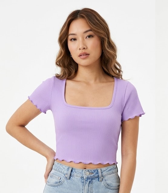 Lavender Ribbed Square Neck Crop Top